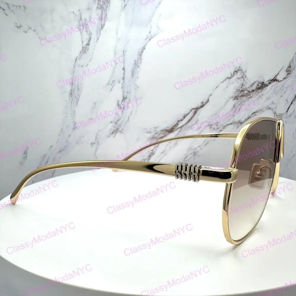 New MIU MIU Sunglasses Seen on Bad Bunny MUA56S 5AK90L Gold Metal Aviator